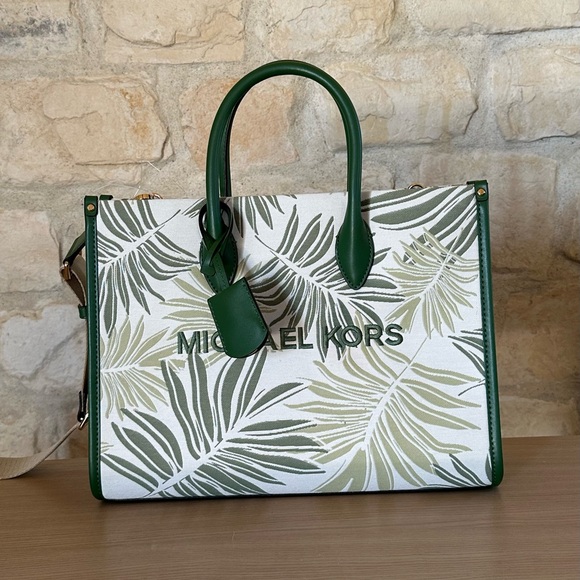 Michael Kors Medium Mirella Palm Tree tote handbag&wallet Green NWT Authentic - Picture 3 of 13